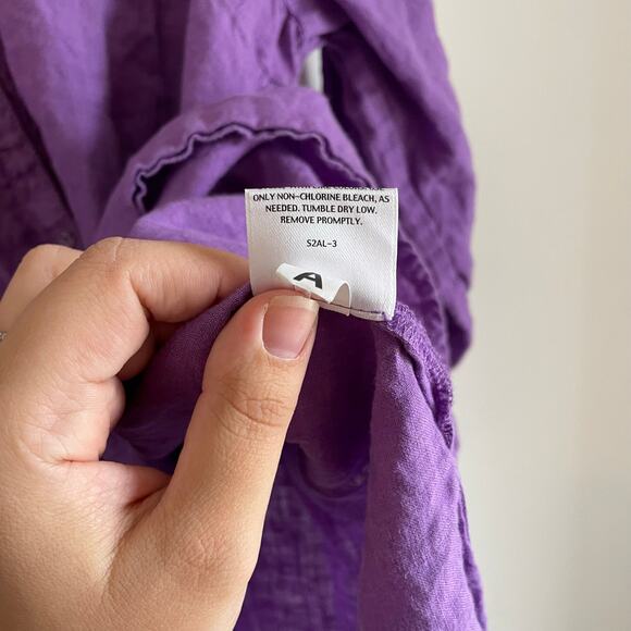 Eileen Fisher 100% Irish Linen Purple SZ XL Half Button Down Tunic Top Lagenlook - Picture 9 of 10